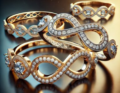 a group of gold rings and bracelets